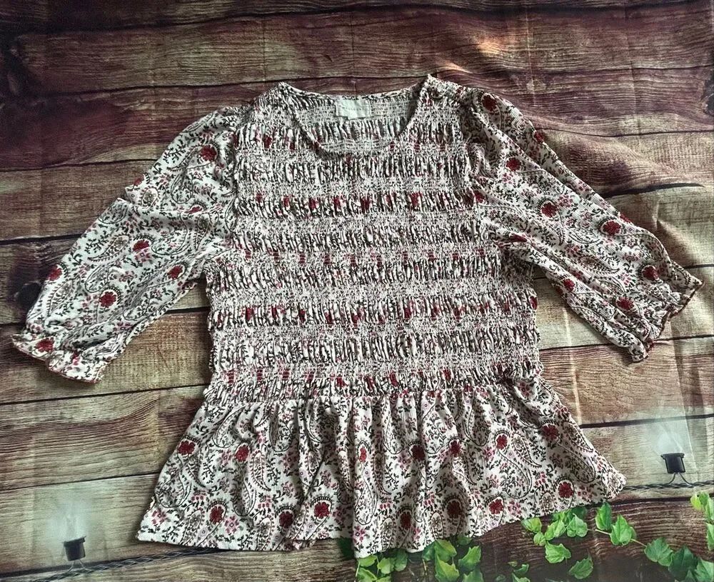 Melloday Smocked Peplum Top Size XL